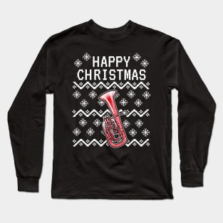 Tenor Horn Ugly Christmas Hornist Brass Musician Long Sleeve T-Shirt